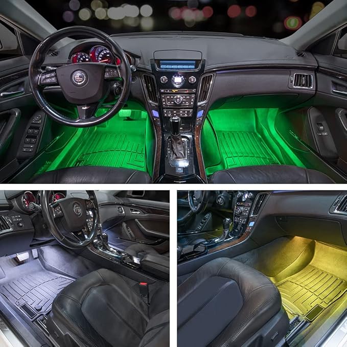 LEDGlow 4pc Multi-Color LED Interior Footwell Underdash Neon Light Kit for Cars & Trucks - 7 Solid Colors - 7 Patterns - Music Mode - Auto Illumination - Universal - Includes Cigarette Power Adapter