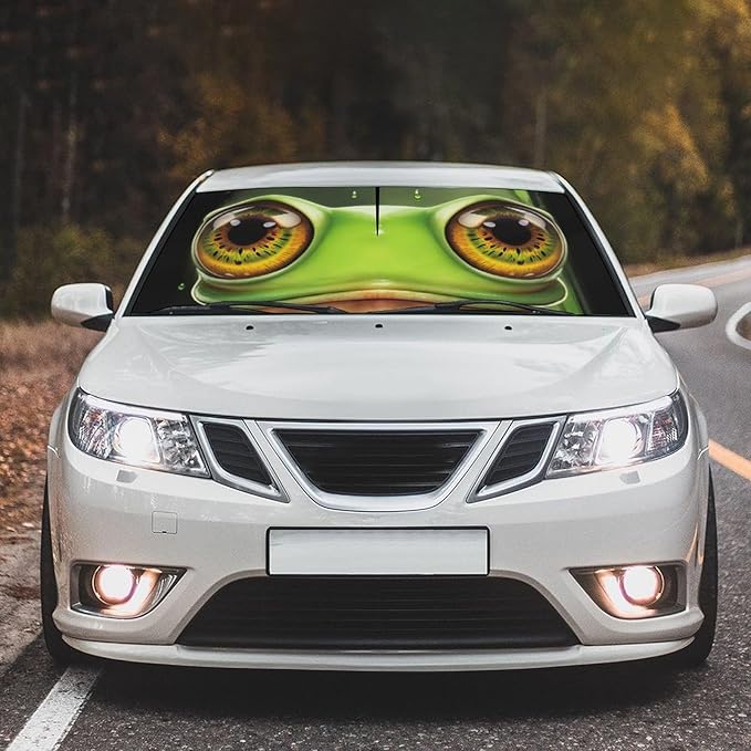 Socira Funny Frog Car Windshield Sunshade Umbrella Foldable Frog Eye Umbrella Sun Shade Windshield Cover Sunshade Frog Car Accessories Blocks Uv Rays Keeps Cool (57" X 30")