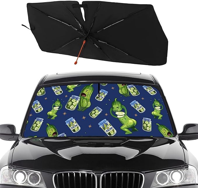 Socira Funny Pickle Car Windshield Sun Shade Umbrella Foldable Sunshade for Front Window Auto Windshield Sunshade Covers Pickle Gifts for Men Car Accessories Protect from Sun Rays Heat 57'' X 30''