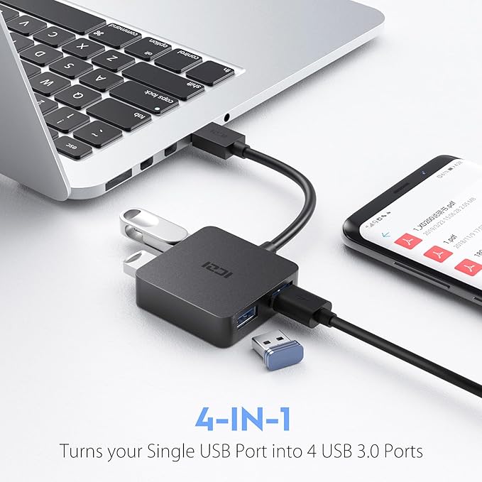 ICZI USB 3.0 Hub, 4 Ports USB Splitter Multiple Extender for Laptop, PC, MacBook, Mac mini, iMac, Surface Pro, Mobile HDD