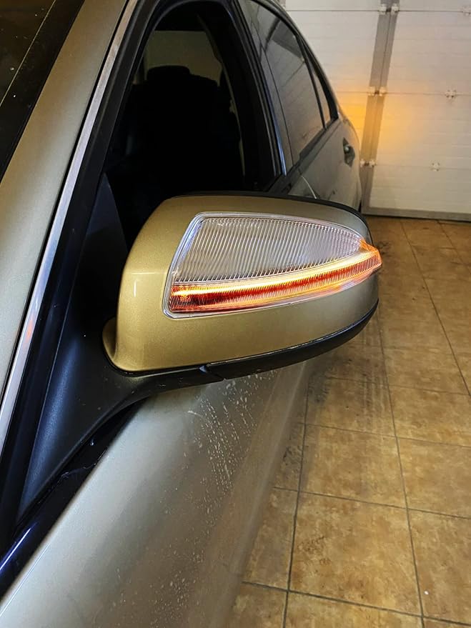 iJDMTOY Semi-Clear Lens Full LED Strip Dynamic Sequential Blink/Flow Side Mirror Turn Signal Light Assembly Kit Compatible with Mercedes 2008-2011 W204 Pre-LCI C-Class