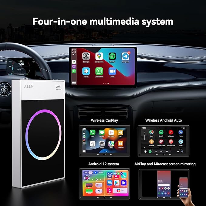 Wireless CarPlay Adapter with YouTube Netflix TikTok, Carplay Ai Box Wireless Carplay & Android Auto, WiFi Bluetooth and HDMI Output, Only for Cars with Wired CarPlay &Wired Android Auto