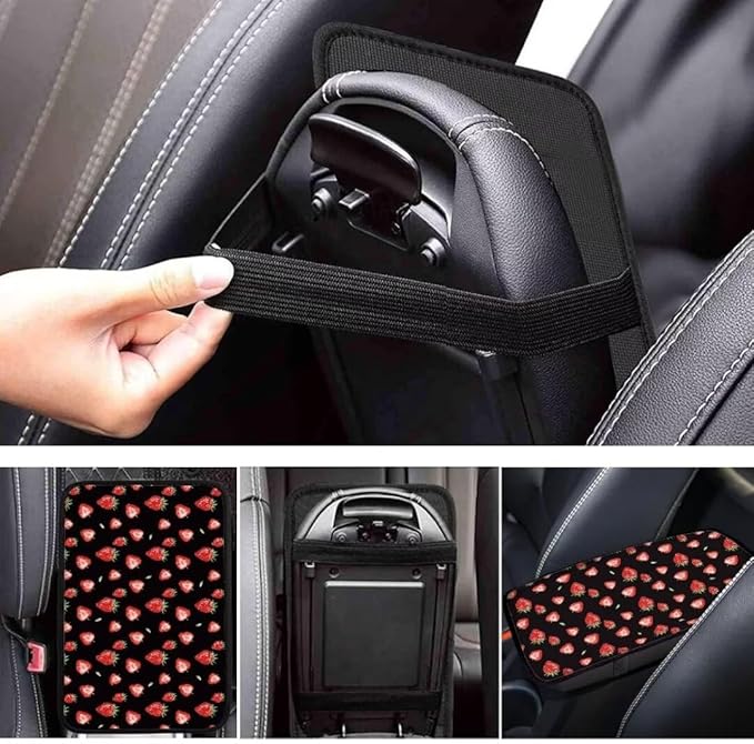 Coldinair Strawberry Universal Car Center Console Pad Soft Armrest Protector Cover Fit for Most Vehicle,SUV,Truck,Car Interior Accessories Decor
