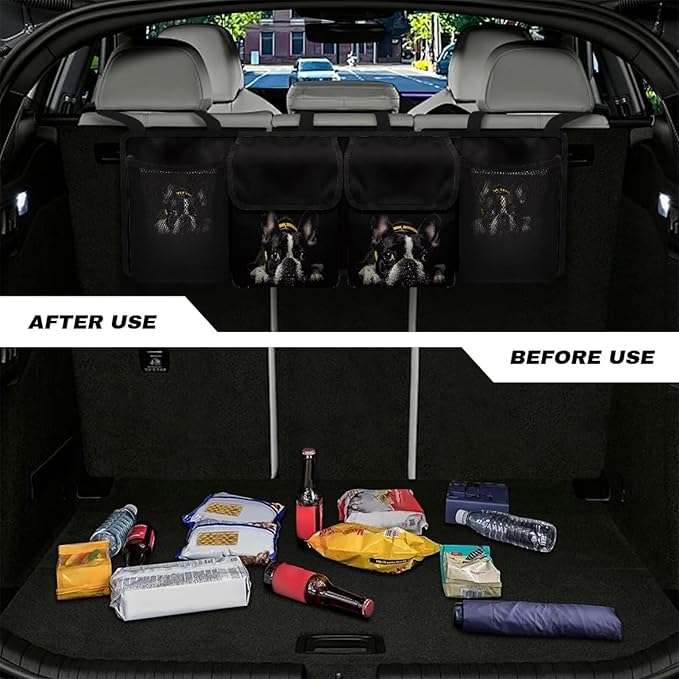 Cute Bulldog Trunk Organizer for Car with Lid Large Capacity Waterproof Backseat Hanging Organizer Net Bag Storage Bag