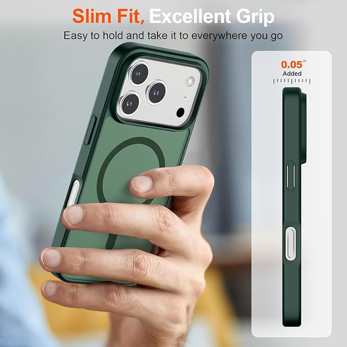 SUPFINE Magnetic for iPhone 17 Pro Max Case (Compatible with MagSafe)(Military Grade Drop Protection) Translucent Matte Shockproof with Anti-Fingerprint Phone Cover,Forest Green