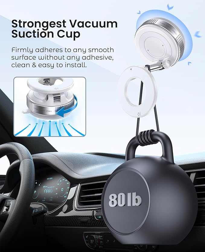 Jononser Magnetic Car Phone Mount, Compact Foldable Phone Holder with Strong Nano Adhesive & N52 Magnet, 360° Adjustable Dashboard/Windshield Mount for iPhone 17/16/15/14/13/12 & MagSafe Devices