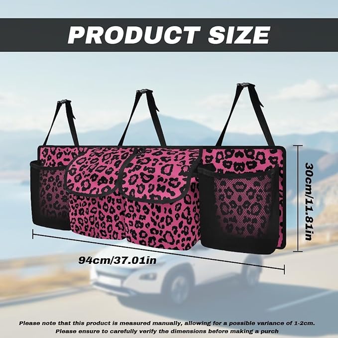 Trendy Car Trunk Organizer Pink Leopard Print Sturdy Back Seat Car Organizer for Women Girls Trunk Storage Bag with Extra Storage Space for SUVs,Trucks,Vans