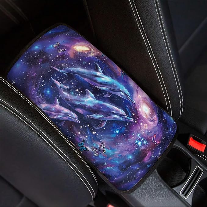 Galaxy Dolphin Vehicle Armrest Covers Armrest Seat Box Cover Protector Middle Storage Organizer Pad Aesthetic Interior Decor