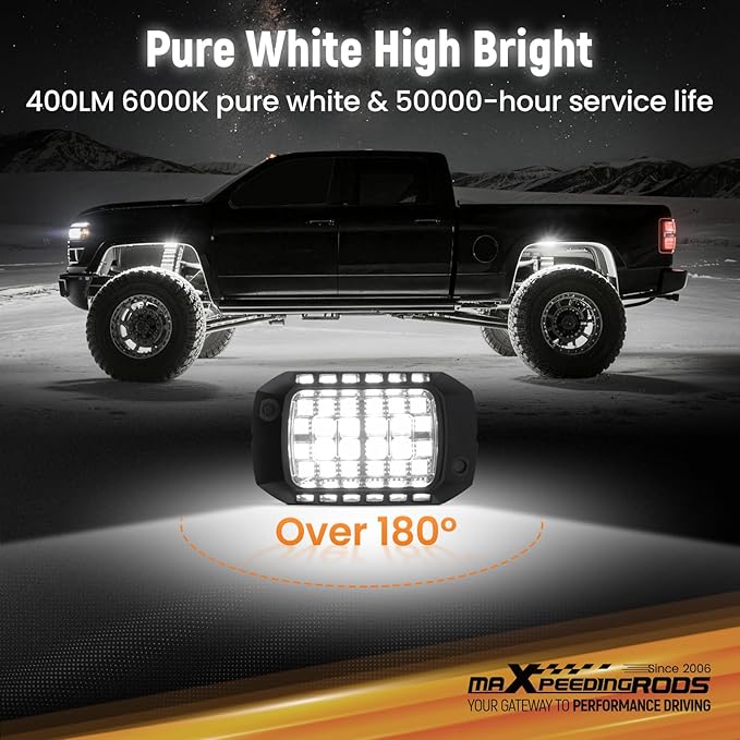 maXpeedingrods 12 Pods White Rock Lights 400LM 6000K, High Bright 432 SMD 5050 Chips with 43cm Wires, LED Underglow with Waterproof 3D Lens for Off-raod Truck Golf Cart Car Boat Motorcycle