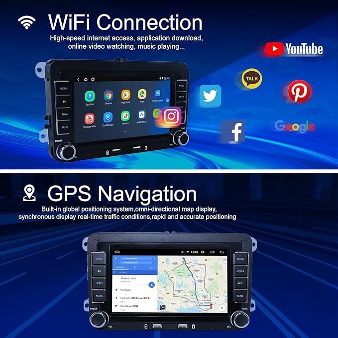 4G+64G Android13 7 Inch IPS Screen Wireless Apple CarPlay Android Auto Car Stereo for VW Jetta Seat Passat Tiguan CC Golf Skoda Radio with FM AM RDS BT GPS WiFi SWC Backup Camera MIC