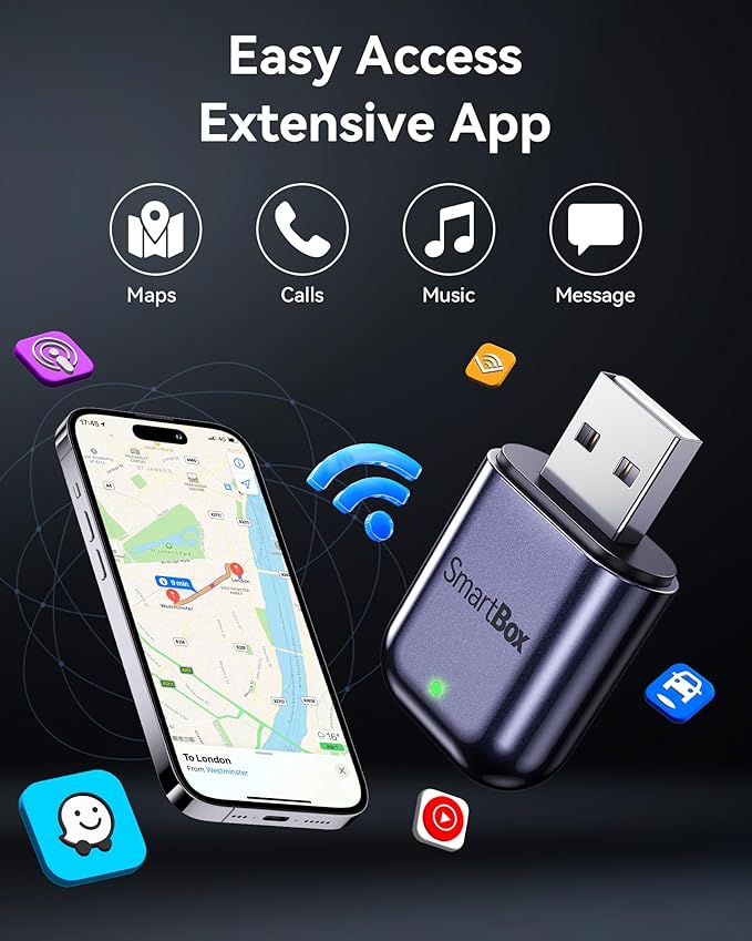 Burnt Sugar Wireless Carplay Adapter for iPhone 2026 Upgraded, Ultra-Mini USB for Apple Car Play Convert Wired to Wireless, Stable Low-Lag GPS Plug & Play for iOS 10+ & Cars from 2016+ (Gray Purple)