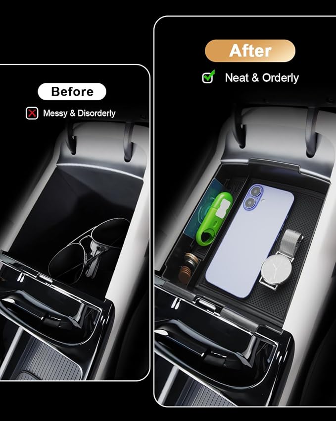 2026 Tucson Center Console Organizer - 2 Pcs Center Console Organizer + Lower Console Storage Tray For 2025-2026 Hyundai Tucson(Limited)/Tucson Hybrid - ONLY Fit 2025 2026 Tucson With Electronic Shift