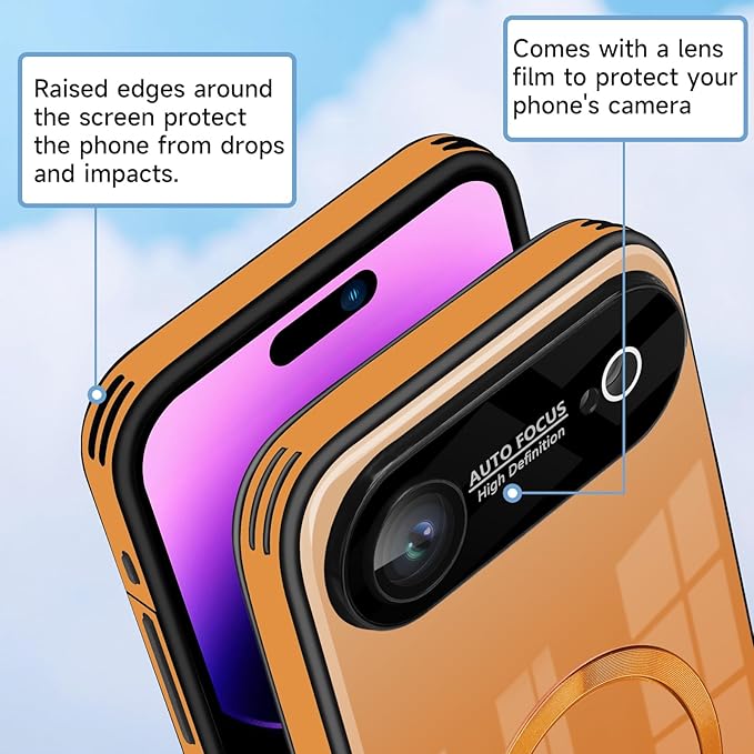 Guppy Compatible with iPhone Air Magnetic Case, with Full Camera Lens Protector [Compatible with MagSafe] Scratch Resistant Gradient Glass Back Cover Phone Case-Orange