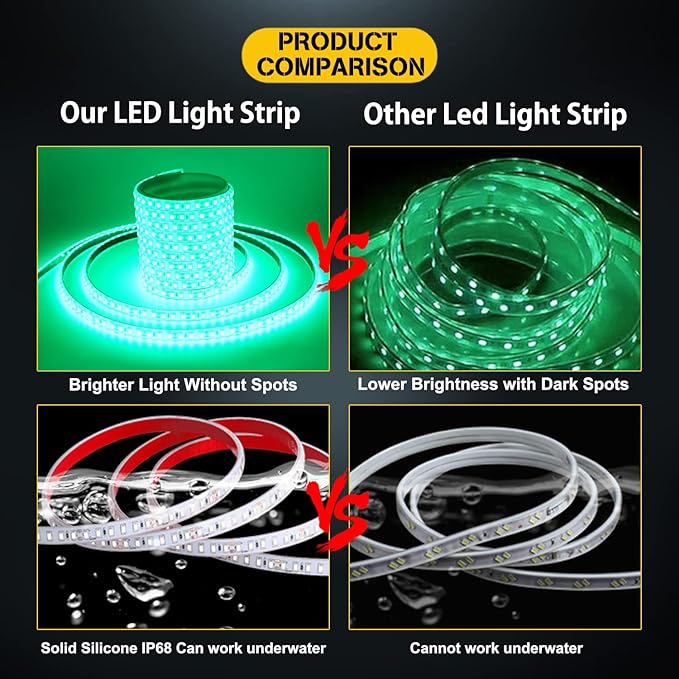 YM E-Bright Green Led Strip Lights,16.4ft / 5M 600 SMD Waterproof IP68 Flexible Decoration for Cars Motorcycle Stage Wedding Party Event Garden Underwater Outdoor Indoor (No Power Adapter)