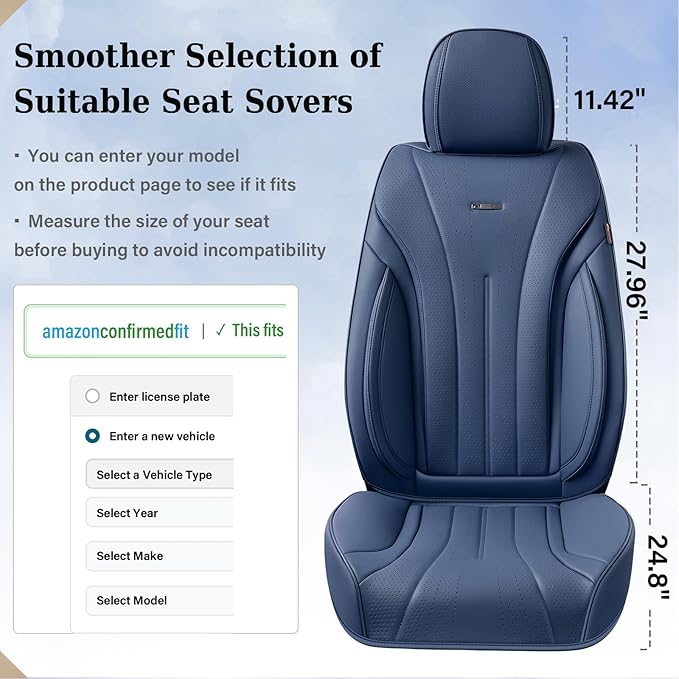 Coverado Front Seat Covers, 2 PCS Leather Seat Cover for Cars, Automotive Seat Cover, Luxury Universal Car Seat Protector, Waterproof Front Seat Car Seat Cushion Fit for Most Sedan, SUV, Trucks (Navy)