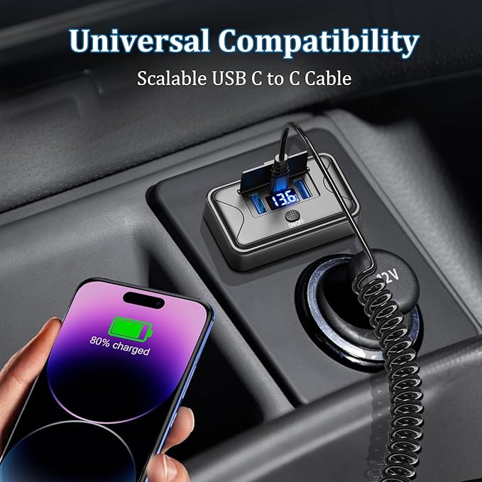 72W 12V USB Outlet Panel Wall Mount Qidoe Dual Quick Charger & 36W PD Surface Mount Car USB Port With Voltmeter Button Switch for Car Bus RV Truck