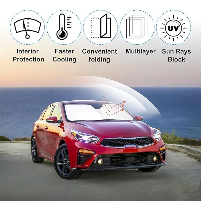 Windshield Sun Shade Custom Fit for 2019-2023 2024 2025 Kia Forte Accessories Foldable Sunshade Sun Blocker Protect Car from Sun Rays & Heat Damage Keep Car Cooler
