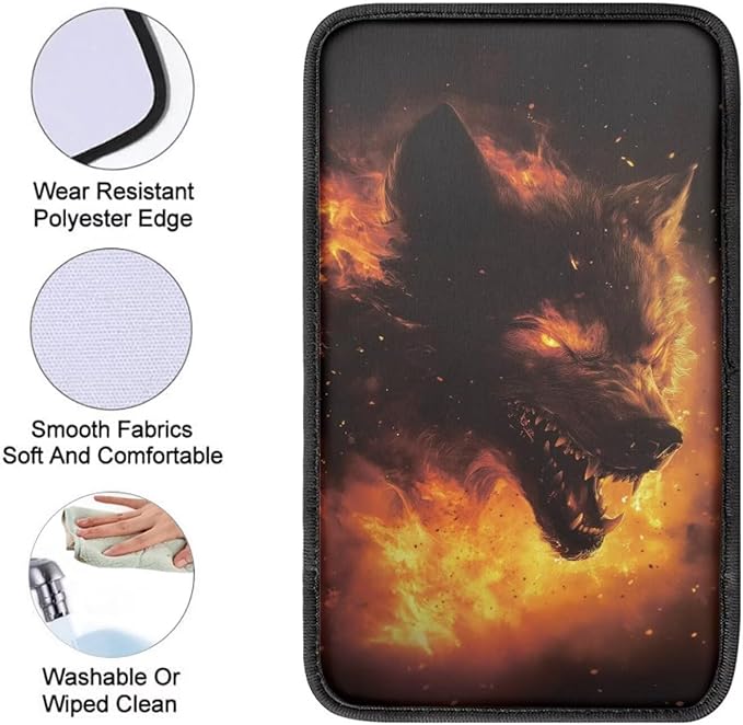 Wolf Print Car Center Console Cover Non Slip Decorative Armrest Cushion Cover for Cars Universal Fit Most Vehicles, Easy to Install