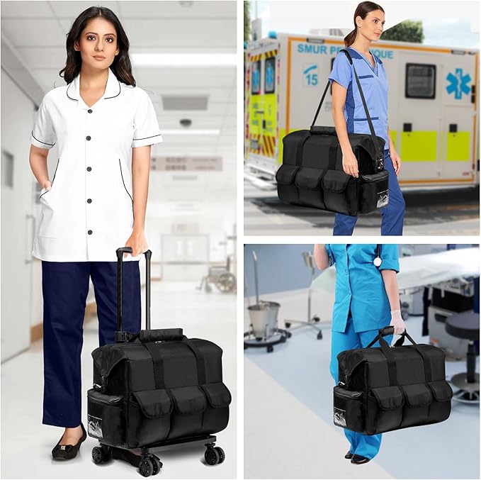 Nurse Rolling Medical Duffle Bag Work Nursing School College Student Must Have Clinical Home Health Cna Nr Gifts Carry On Bag with Wheels Doctor Emt Ems Healthcare Equipment Homecare Physician (Black)