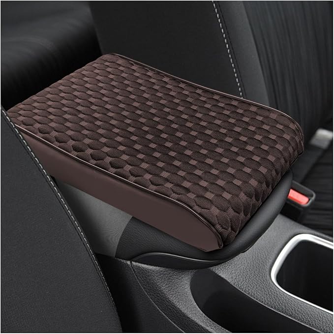 Cool Car Center Console Cushion Pad, Comfortable Ice Silk Car Armrest Cover, Breathable Vehicle Armrest Seat Box Pad Memory Foam, Auto Interior Protection Accessories, Universal for Summer (Coffee)
