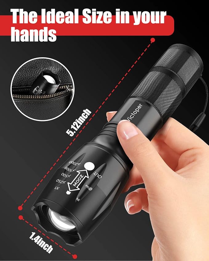 Victoper LED Flashlight 4 Pack, Bright 2000 Lumens Tactical Flashlights High Lumens with 5 Modes, Waterproof Zoomable Flash Light for Outdoor, Gifts for Student Dorm Camping Essentials Camper Gear
