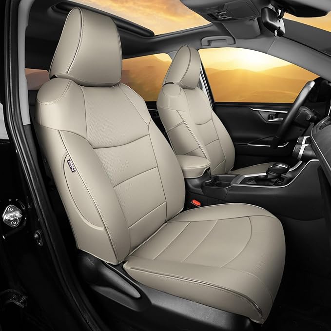 HKZ Fit RAV4 Hybrid Car Seat Cover Set for 2013 2014 2015 2016 2017 2018 Toyota RAV4 Hybrid-Leather(Beige)