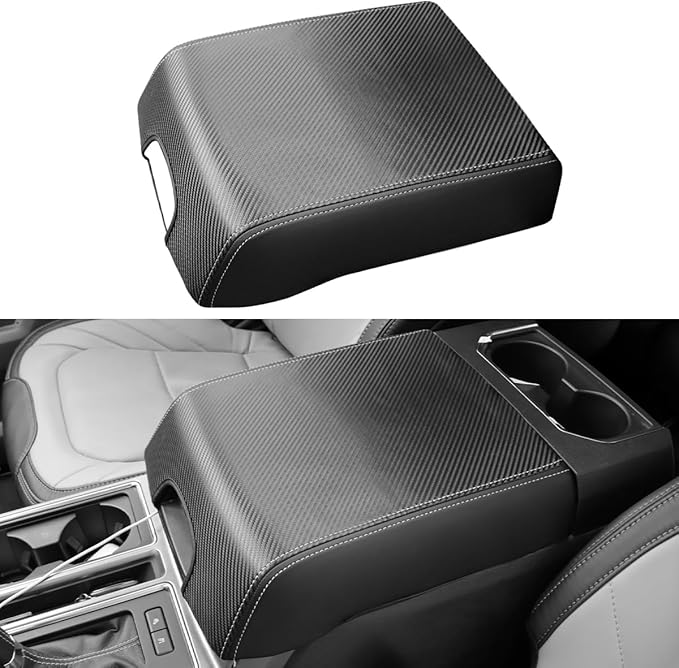 INTGET Center Console Cover for Ford F150 Accessories 2015-2020 2016 2017 2018 2019 Car Middle Lid Seat Armrest Cover Protector Elbow Cushion Pad (Carbon Fiber Texture, 2015-2020)
