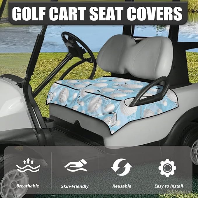 Biyejit Golf Cart Seat Covers with 4 Pockets Golf Cart Seat Towel Blanket Fits 2-Seat Golf Carts, Golf Cart Accessories