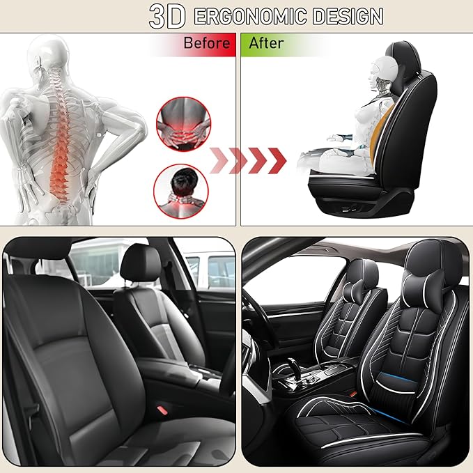 Leather Car Seat Covers Fit for Toyota Echo 2000-2005, 5 Seater Car Seat Cover, Premium Waterproof, Scratch Resistant Car Interior Accessories (Full Set with Pillow Black White)