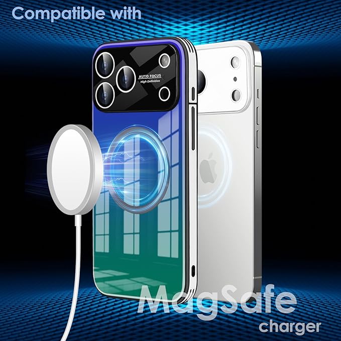 Guppy Compatible with iPhone 17 Pro Max Magnetic Case, with Full Camera Lens Protector [Compatible with MagSafe] Scratch Resistant Gradient Glass Back Cover Phone Case-Purple