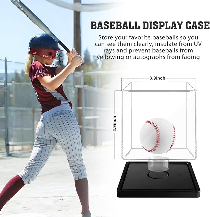 Baseball Display Case, Clear Acrylic Cube Baseball Case, UV Protected Baseball Holder Display Case, Baseball Stand Box for Signed Balls Memorabilia, 1 Pack