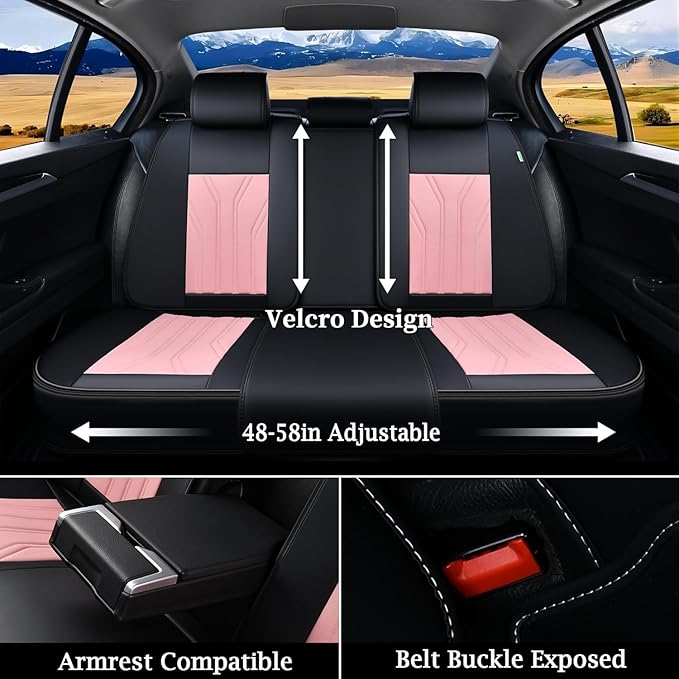 FLORICH Leather Seat Covers Pink Car Seat Covers Full Set Car Seat Protectors 5 Seats Driver Seat Covers Fit for Most Cars Trucks SUV