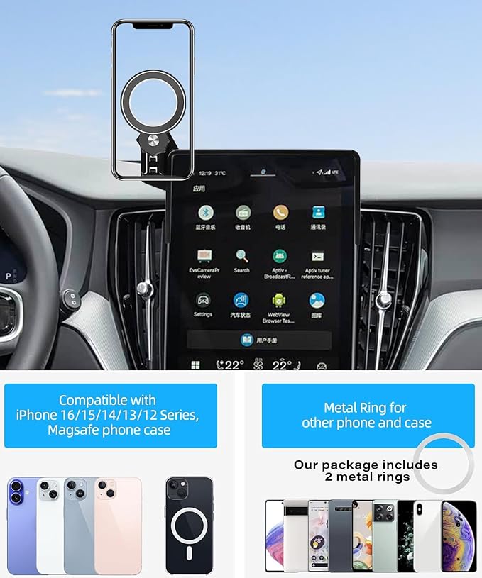 Car Phone Holder for 2026 Volvo XC60 Plug-In Hybrid /2025 Volvo XC90 Hybrid Accessories Apply to 11.2 Inch Touch Screen Fixed Clip Magnetic Cell Phone Mount Hands-Free 360 Degree Rotation