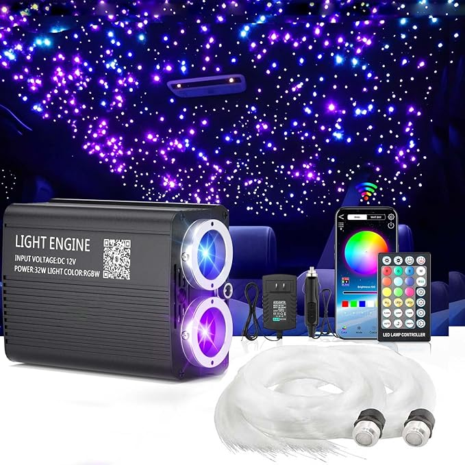 32W Twinkle Starlight Headliner Light,1100pcs 13.1ft Star Lights for Car Dual Color LED Fiber Optic Light RGBW Changing Color Stars APP/Remote Control Music Sync Car Interior Decro/Home/Party
