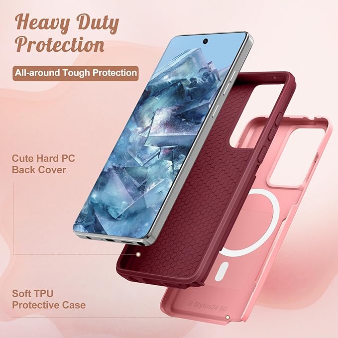 for Moto G Stylus 5G 2024 Case - Compatible with MagSafe Women Girls Cute Magnetic Phone Cover Girly Cat Flower Floral Heavy Duty Shockproof Design for Motorola Moto G Stylus 5G 2024 Cases