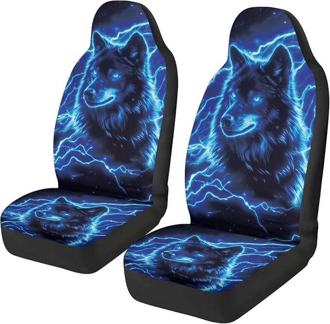 Cool Wolf Car Seat Covers 2 Pcs Stretch Polyester Fabric Cover Breathable Car Seat Cover Easy Installation Universal Size Fit for Most Cars SUVs