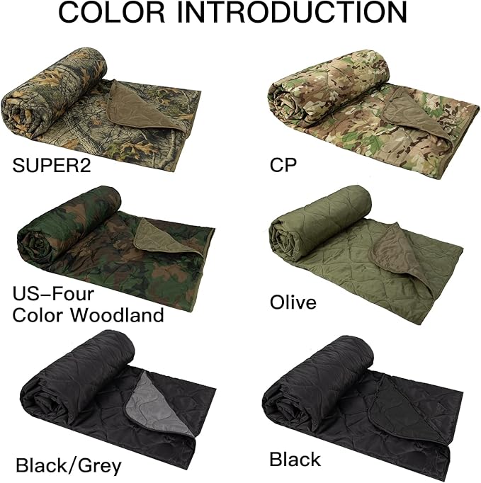 Military Poncho Liner 55”x 79” Camping Blanket Compact Waterproof for Travel Stadium Outdoor Camping
