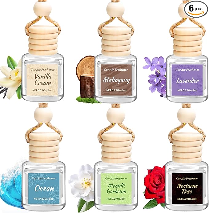 6 Pack Car Air Freshener - Mothers Day Gift for Her, Hanging Air Freshener Essential Oil Diffuser, Romantic Car Scents Cute Auto Decor Birthday Gifts for Women/Men