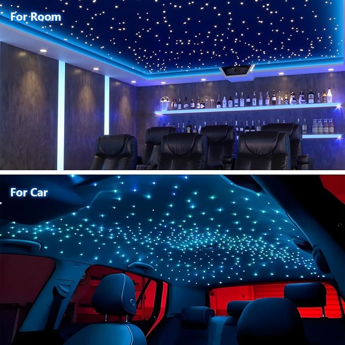 Upgraded 16W Starlight Headliner Kit LED Star Ceiling Stars Fiber Optic Lights Kit 450pcs Sound Activate APP/Remote Control 0.03in 6.5ft Fiber Strands Small Size Star Lights for Car/Home/Party