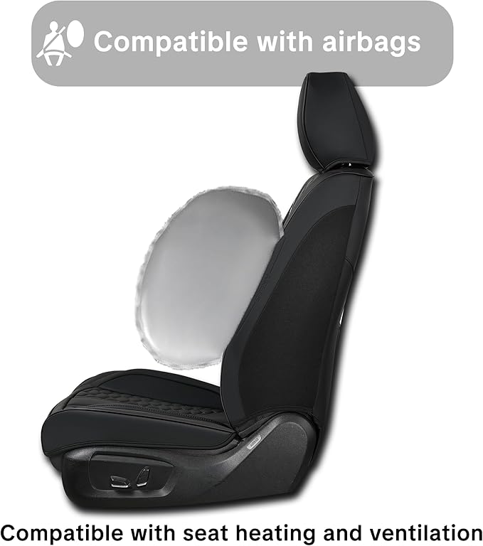 Black Universal Car Seat Covers Premium Nappa Leather with Lumbar Support Waterproof Full Set Non-Slip Contoured Fit Airbag Compatible Fits Most Vehicles Easy to Clean and Install