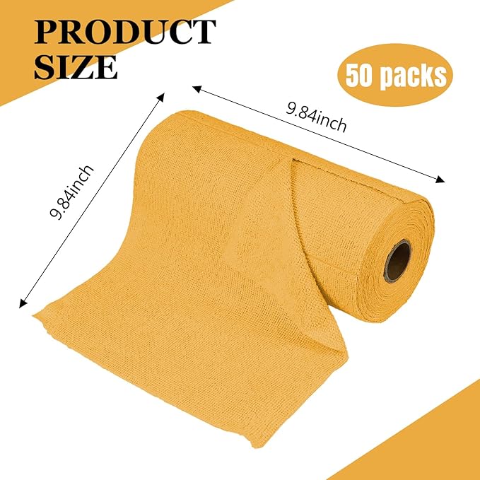 wuyaoyao 50PCS Microfiber Cleaning Cloth Roll, 10"×10" Tear Away Microfiber Towels, Reusable Washable Cloth Paper Towels, Multi-Purpose Cleaning Rags for Car Home Kitchen Garage Shop (Orange)