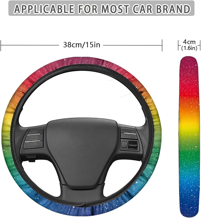 AFPANQZ Colorful Steering Wheel Cover for Women Sweat Absorbing Non-Slip Steering Wheel Covers 15 inch Universal Fit Alomost Steering Wheel Breathable Grip Cover