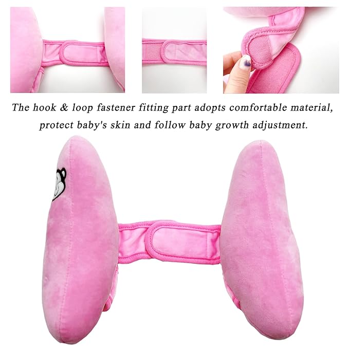 Adjustable Travel Pillow for Toddler, Portable Head Support for Car Seats for Newborn, Banana Stroller Headrest Pillow for Baby, Headrest Head Protection Pillow, Pink