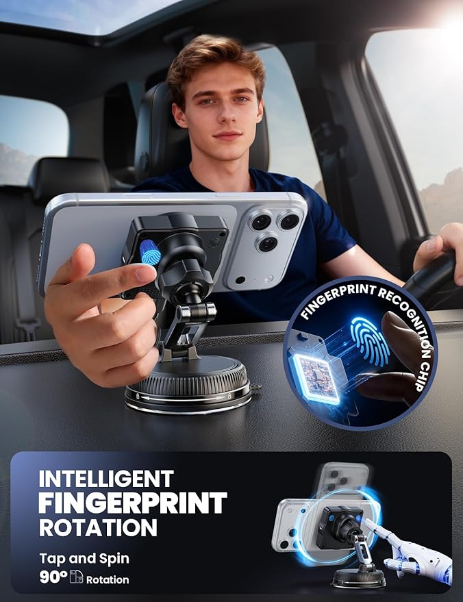 JOYROOM for MagSafe Car Mount Charger, [Smart Fingerprint-Touch Rotation] 15W MagSafe Wireless Car Charger[Vacuum & Gel 360° Base] Air Vent Dashboard Set for iPhone 17 16 15 14 13 12 Series, Black