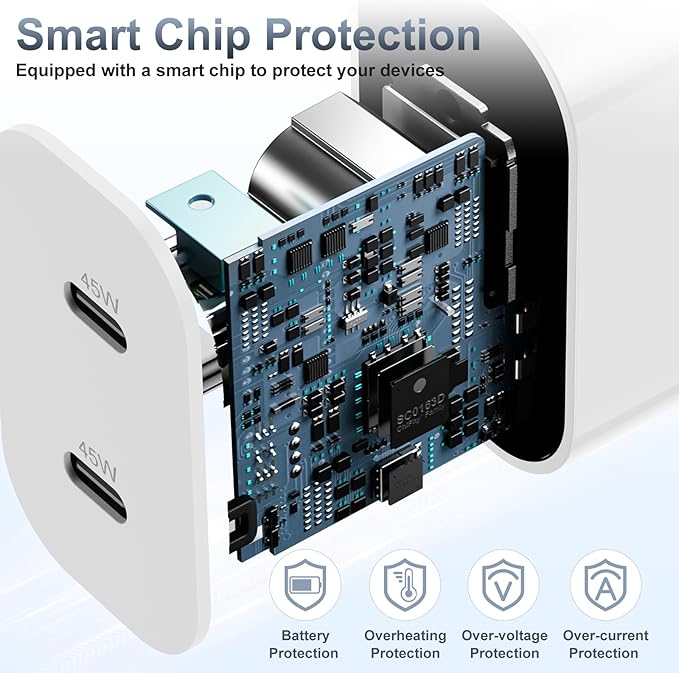𝟐𝐏𝐚𝐜𝐤 𝟰𝟱𝗪 Dual Port iPhone 17 16 15 Fast Charger, USB C Charging Block and 10ft Type C to C Cable Cord Long for Apple iPhone 17 Pro Max/17 Air/16 Pro/15 Plus/iPad/Air/Mini,Wall Plug Cube Brick