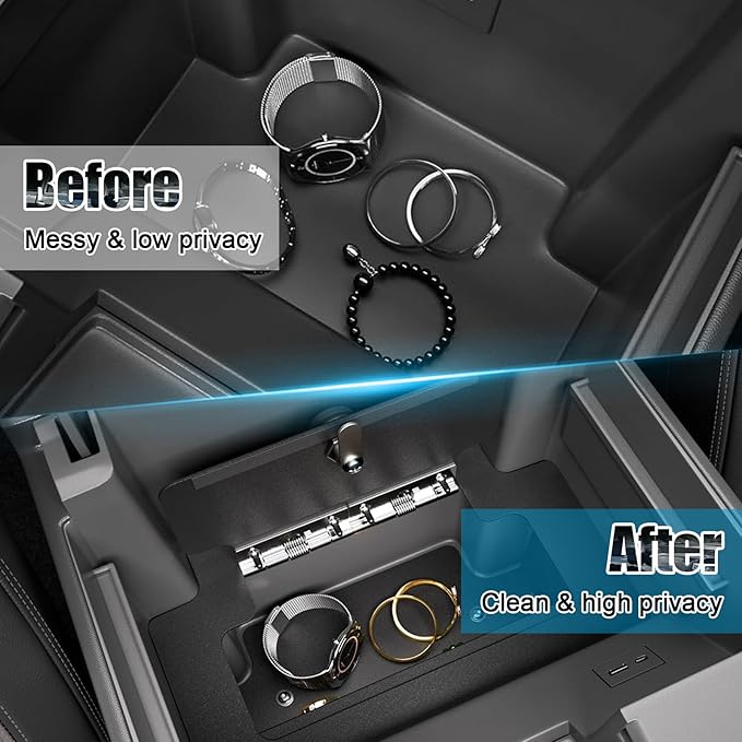 Center Console Vault for 2023 2024 2025 Chevy Silverado 1500/ GMC Sierra 1500 2500 3500 HD, Hidden Console Safe with Digital Lock, Durable Carbon Steel Console Safe Organizer Lock Box