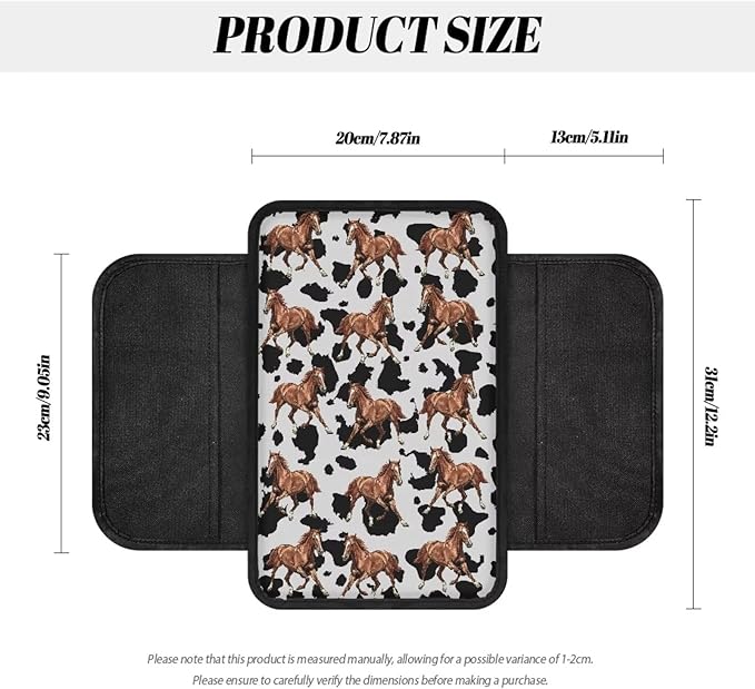 Horses Cow Spot Print Center Console Covers for Cars Wear-Resistan Vehicle Armrest Cover Pad Waterproof Box Cover Protector Armrest Cover Center Console Pad
