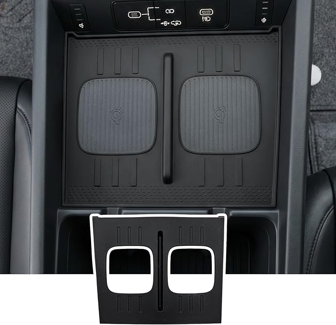 Wireless Charging Mat Compatible with 2024-2026 Hyundai Santa Fe Center Console Anti-Slip Protector Wireless Charging Silicone Pad for 2025 Santa Fe Accessories (Black)