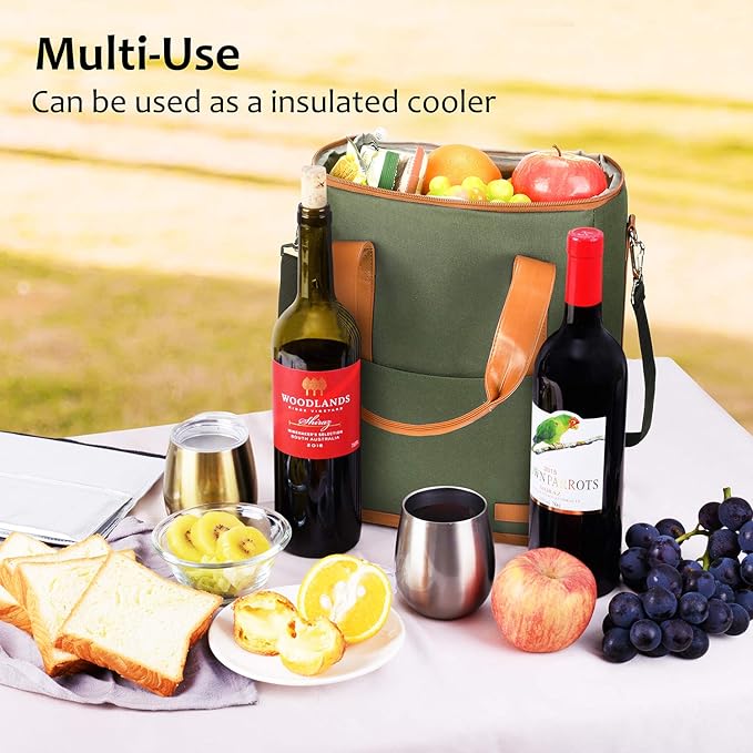 Tirrinia 6 Bottle Wine Gift carrier - Insulated & Padded Wine Carrying Cooler Tote Bag with Handle and Adjustable Shoulder Strap for Travel or Picnic, IDEAL Wine Lover Gift, Oliver