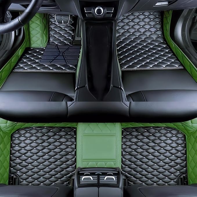 Yaruicar Custom Personalized Floor Mats for Cars Luxury Full Coverage All Car Floor Mats Anti-Slip Leather Car Mat Set Trucks & SUVs Trucks Automotive Floor Mats Liners (Green Black Beige)